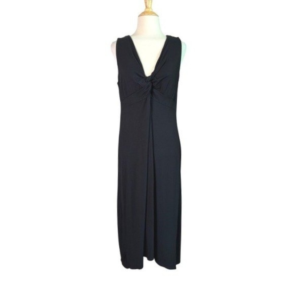 CHICO'S Size 1 US Medium Black Knit Sleeveless Empire Waist Twist Midi‎ Dress